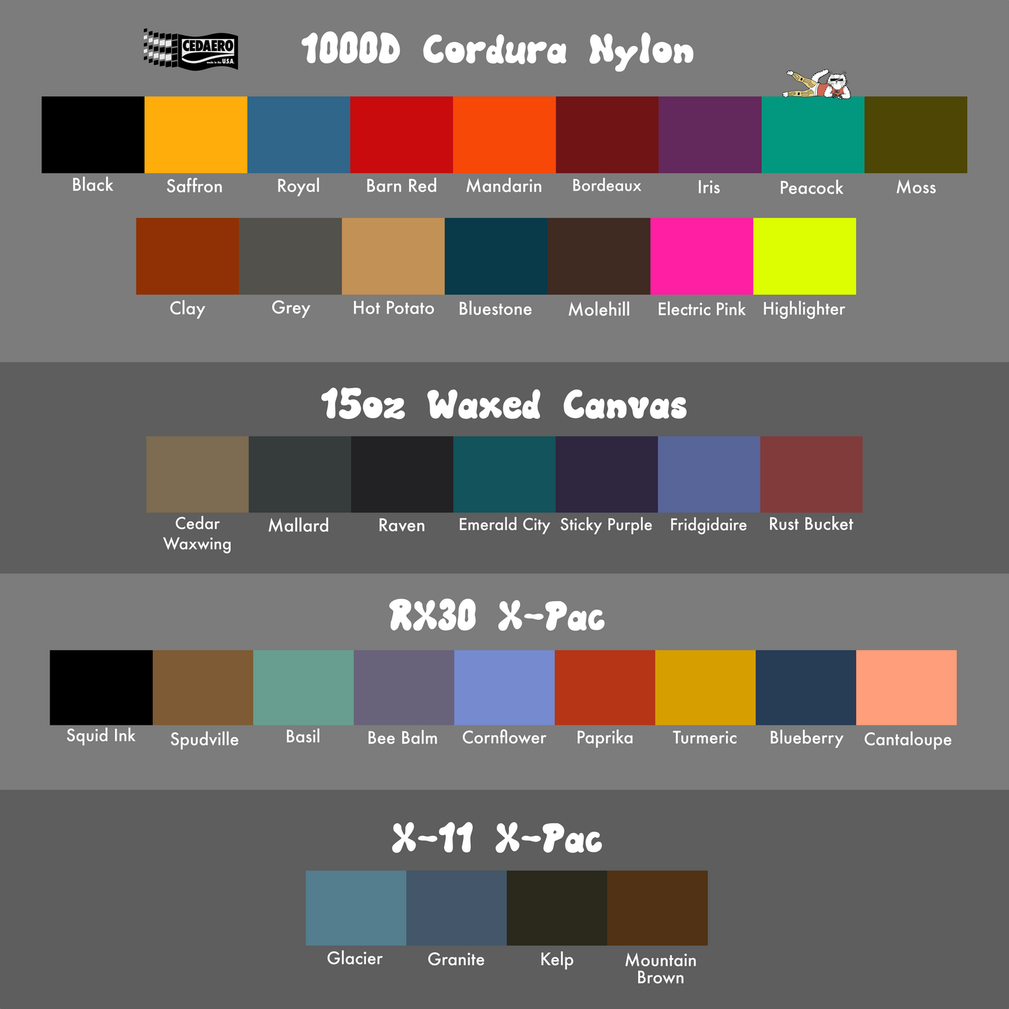 cedaero custom fabric colors