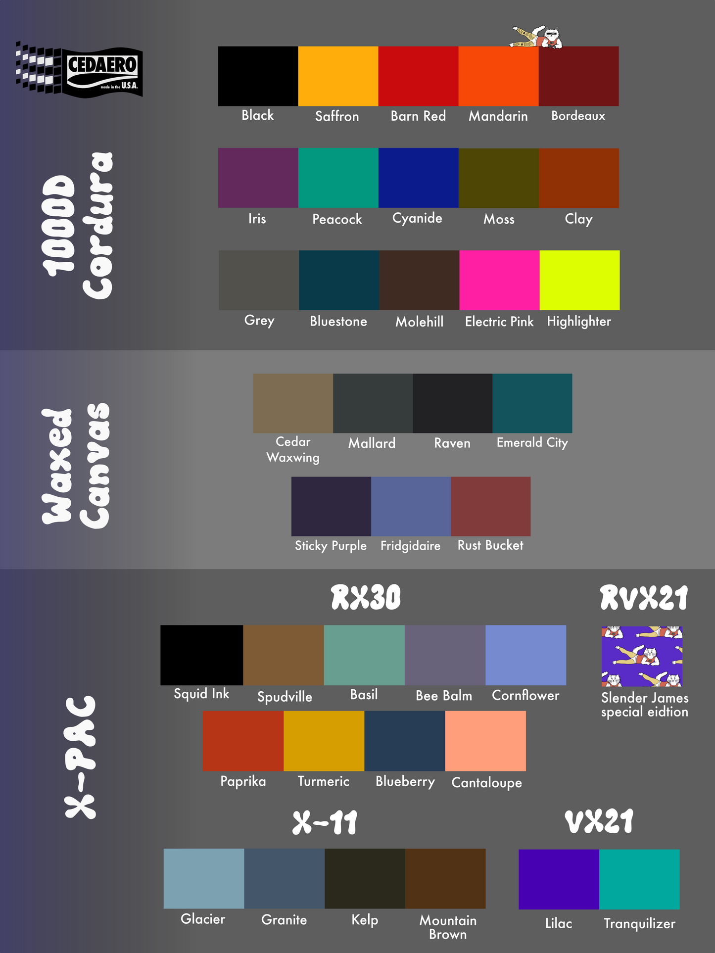 cedaero custom fabric colors