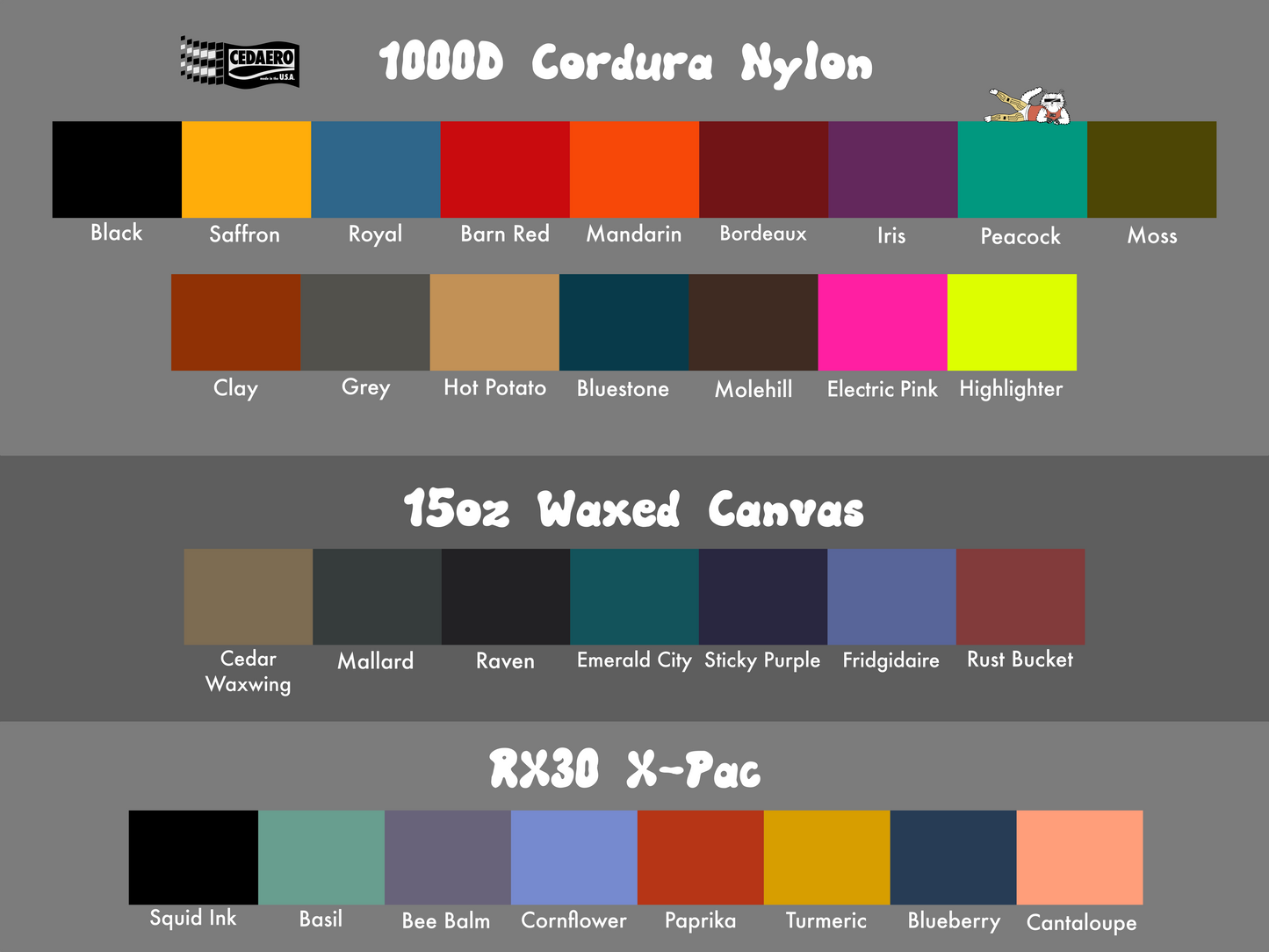 cedaero custom fabric colors
