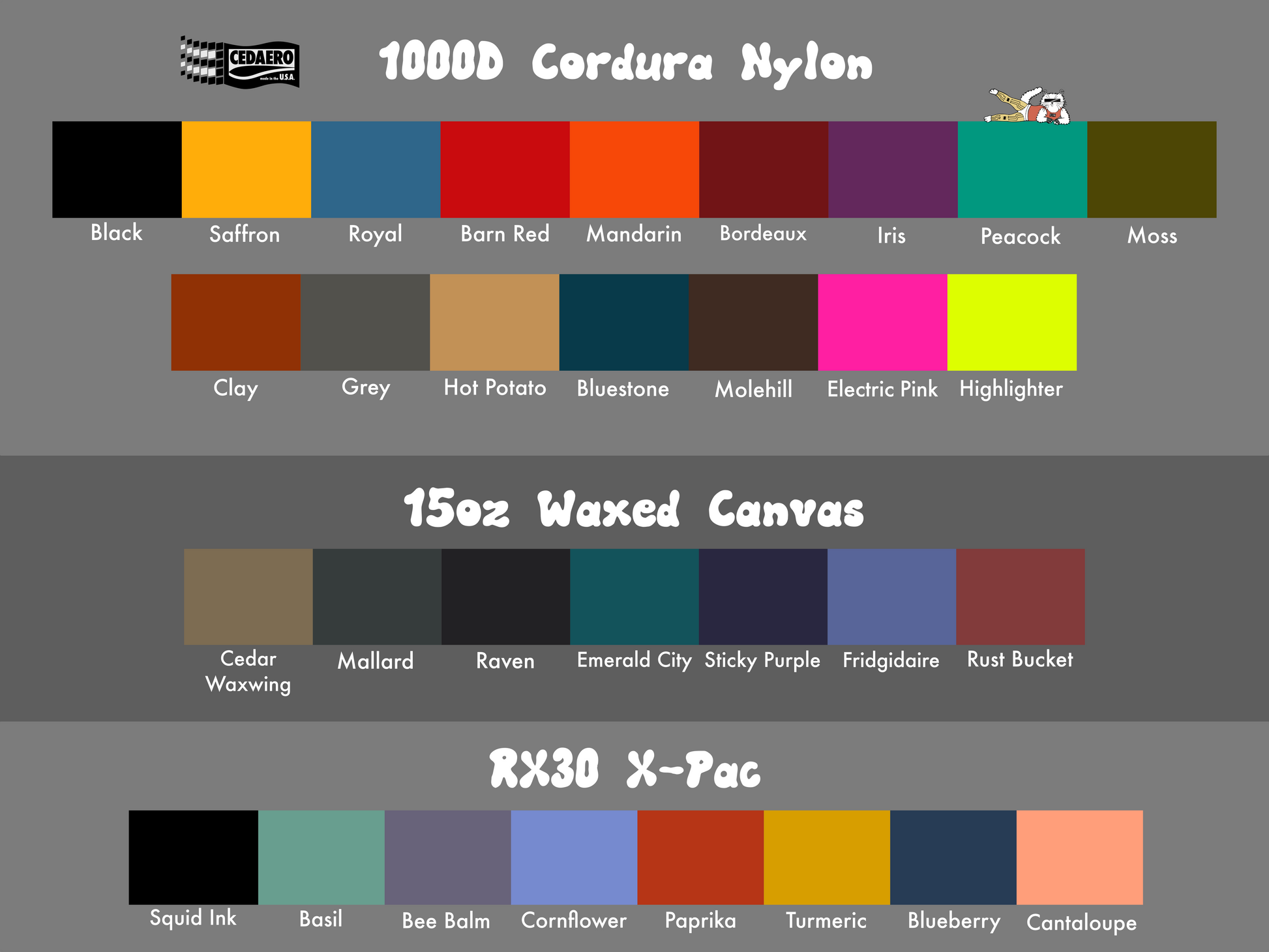cedaero custom fabric colors
