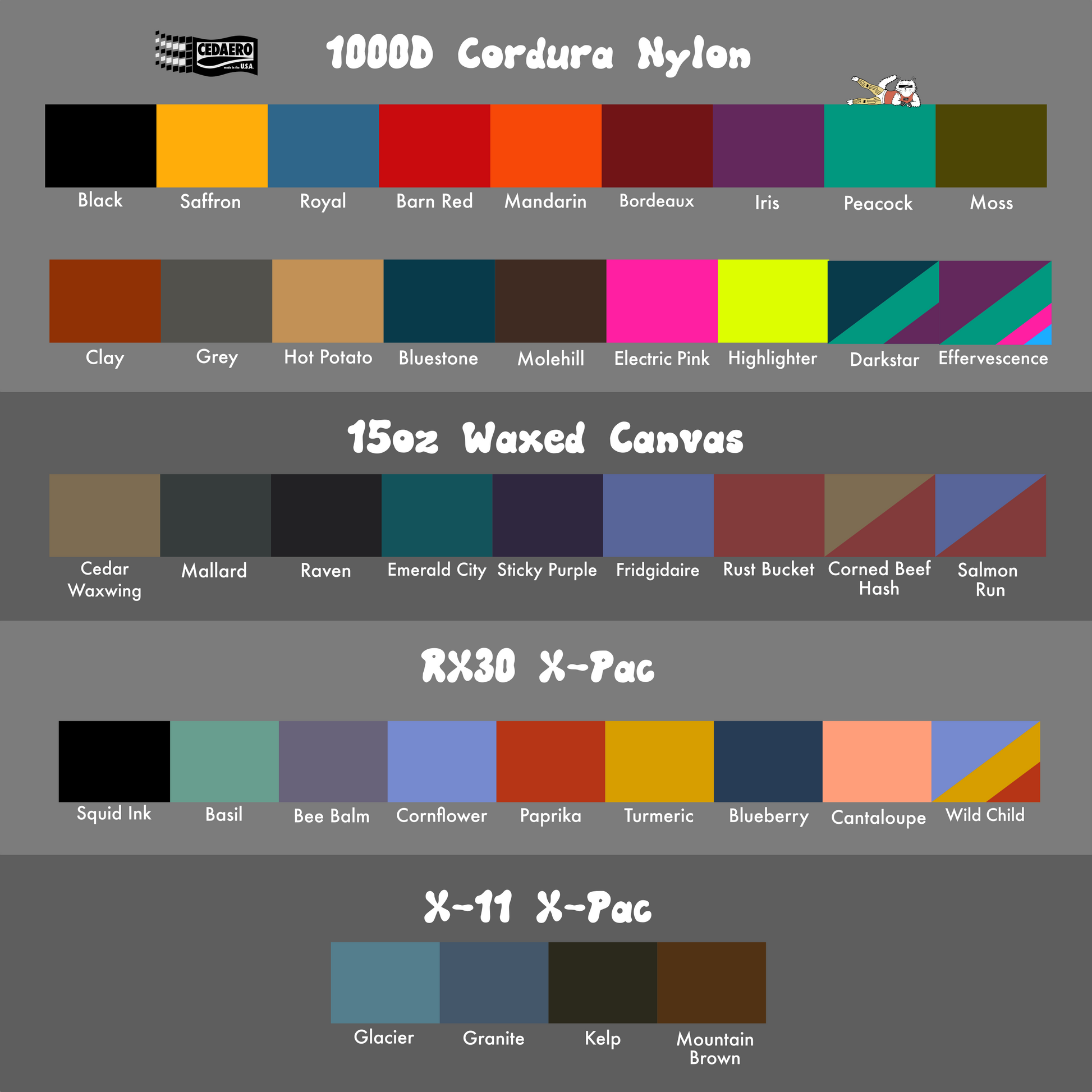 cedaero custom fabric colors